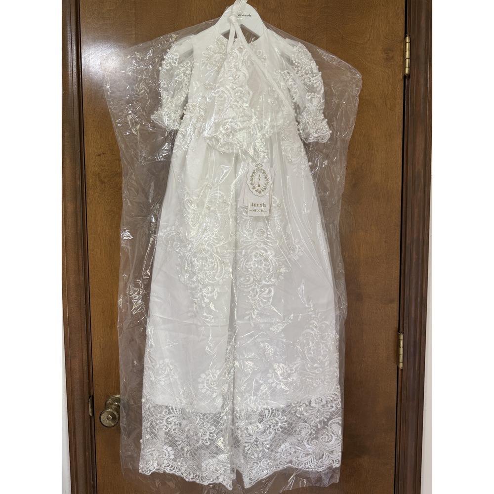 Baby Baptism Gown Full Pearl White 6M - Picture 3 of 14
